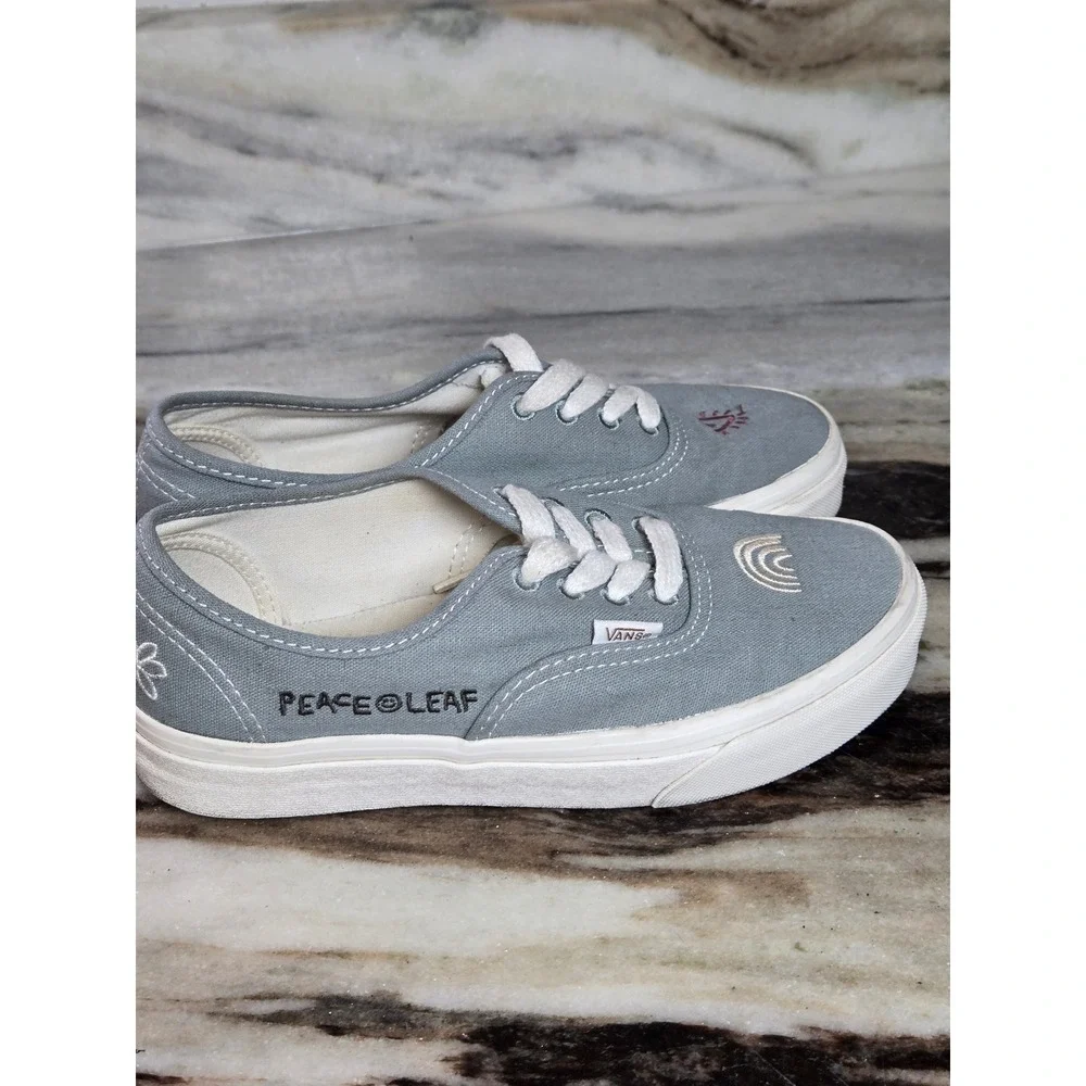 Vans Authentic‎ Eco Theory Blue Grey Embroidered Peace Leaf Mens 4.5 Womens 6.0